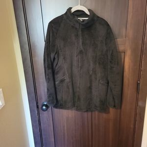 EUC Lands End Fleece Jacket Women's Black 1/4 Zip Pullover Size Medium 10-12
